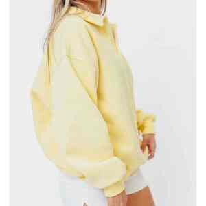 เสื้อสเวตเตอร์ผ้าฟลีซยาวสำหรับสตรีแบบมีซิปเสื้อสวมหัวสีเหลืองเนย/บัตเตอร์ครีมสำหรับ1/4ฤดูหนาว - Product Image 2