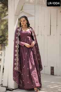 Heavy Designer Anarkali Gown with Sequence Embroidery for Indian Wedding & Festival Vichitra Shimmer Dupatta for Festive Wear - Product Image 4