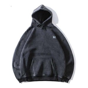 Venta al por mayor logotipo personalizado sudadera de doble capa de gran tamaño de los hombres de cuello redondo Vintage ácido lavado con capucha básicos - Product Image 6