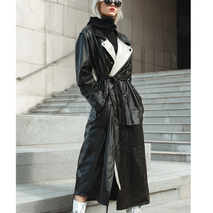 Letterman elegante abrigo largo de cuero mujer invierno Letterman cuero largo gabardina señoras - Product Image 2