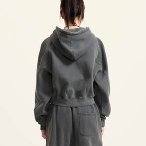 Vente en gros 3D mousse recadrée sweat-shirt coton surdimensionné polaire éponge poids lourd ourlet brut à capuche personnalisé bouffée impression à capuche femmes - Product Image 5