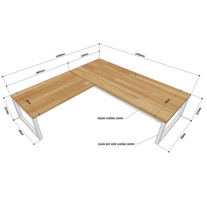L-Shaped 140x140cm Rubber Wood Low Table with Iron Legs <b>Computer</b> <b>Desk</b> CD68013 - Product Image 4