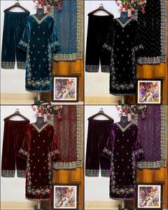 Terciopelo puro pesado con Bordado de hilo Trabajo con manga elegante y estilo elegante Top Palazzo Patrón Hermoso color Ropa de invierno - Product Image 6