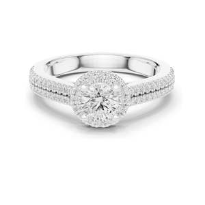 Anillo de Compromiso con Diamante de Laboratorio Redondo Brillante de 0.888 CT con Halo para Mujer, Claridad VVS-VS EF, Oro de 18K, 14K, 10K y Plata 925 - Product Image 1