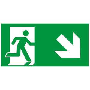 Segnale di emergenza fotoluminescente, uscita di emergenza verso il basso a destra [rt-sign-300-12-nlf-V1] - Product Image 1