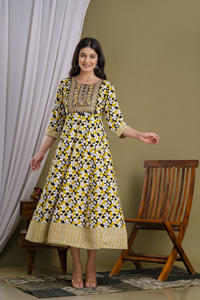 Vestido largo de calidad superior, bordado de secuencia, trabajo lateral, telar manual Dori, fabricante indio - Product Image 4