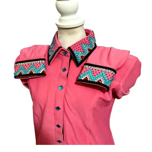 Custom Western Show Shirt for Women Crystal Embellished Riding Top <b>Stretch</b> <b>Fabric</b> Rodeo Equestrian Competition Wear OEM ODM - Product Image 1