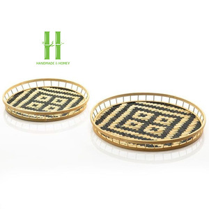 Vente en gros de plateau de service en bambou écologique emballage OEM personnalisé vaisselle de bohème peinte à la main pour assiette de chargement - Product Image 4