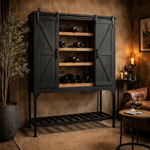 Industrial Mango Wood Wine <b>Cabinet</b> | <b>Rustic</b> Bar Restaurant Furniture | Metal Frame Barn Door Storage <b>Cabinet</b> Antique Akku Art - Product Image 3
