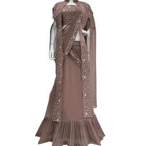 ผ้าส่าหรีแบบเป็นลำดับด้ายผ้าจอร์เจียสังเคราะห์ล่าสุดของดีไซน์เนอร์ - Product Image 1