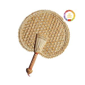 Abanico de bambú de algas marinas hecho a mano rústico, abanico de mimbre de paja de hoja de palma Natural para decoración de fiesta de iglesia de Picnic - Product Image 1