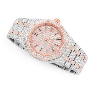 Montre à quartz en acier inoxydable avec diamants et moissanite, bracelet de 20 mm, finition brillante, tendance - Product Image 1