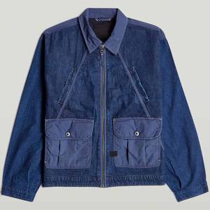 Chaqueta utilitaria de mezclilla azul oscuro para hombre con bolsillos de gran tamaño, ropa de calle informal con cremallera, abrigo funcional moderno - Product Image 1