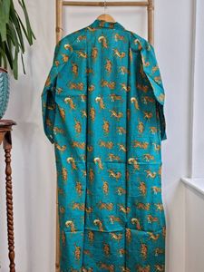 Pur coton indien bloc imprimé été Kimono profond Turquoise guépard Floral plage couverture confortable maternité maman longueur au sol - Product Image 5