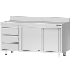 Armario de suelo de acero inoxidable ECO - 1600x700mm - con puertas correderas, con 3 cajones a la izquierda y encimera - Product Image 5