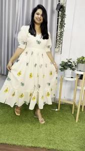 Indien main bloc imprimé coton robe été porter à manches longues tenue décontractée doux confortable naturel écologique pour - Product Image 2