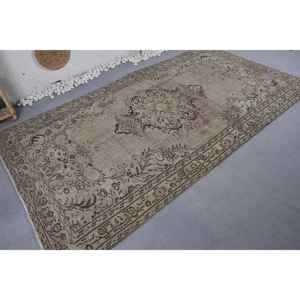 Tapis turc vintage de grande surface Beige Brown Patchwork Design Laine Latex Rectangle Couloir pour Chambre Chevet Taille 5.3X9.1 ft - Product Image 2