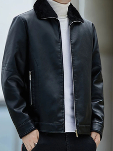 Nouvelle mode pour hommes Veste de motard en cuir et toile Veste de motard style High Street - Product Image 3