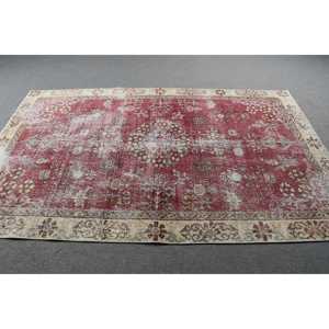 Vintage Rug, 5.3x8.3 ft Turkish Rug, <b>Red</b> Ombr <b>Wool</b> Rug - Product Image 3