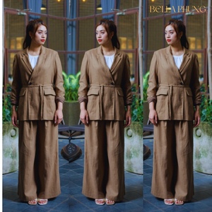 Blazer élégant et écologique pour femme fabriqué à partir de ramie vietnamienne 100% avec doublure en coton Coupe décontractée Poches latérales à rabat avant - Product Image 1