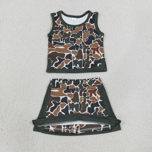 ชุดเสื้อกล้ามลายพรางสำหรับเด็กผู้หญิง พร้อมกระโปรงและกางเกงขาสั้น ชุดโยคะและชุดออกกำลังกาย - Product Image 5