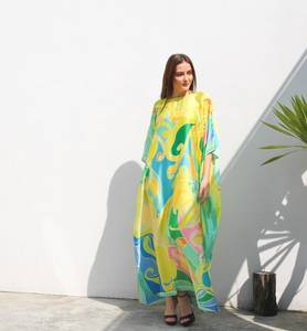 Kaftan en viscose pour femmes, tendance et élégant, imprimé numérique, col long, brodé, longueur maxi, taille naturelle, écologique - Product Image 6