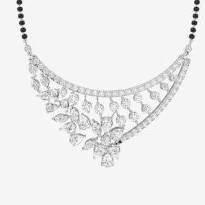 Women's 18K Gold Mangalsutra <b>Necklace</b> with Flower Shape 1.54 Carat Moissanite Rhodium Plated Wedding Occasion - Product Image 4