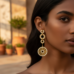 Luxury <b>Diamond</b> Dangle Earrings with Gold Plating Vintage Pendant Drop Design for Wedding or Party Quartz and Pearl Set - Product Image 2