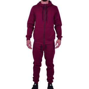 Ensemble de survêtement pour homme en molleton technique doublé, couleur bordeaux, avec sweat à capuche zippé et pantalon de jogging, élégant, respirant, en coton/polyester - Product Image 3