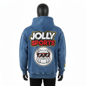 Sweat à capuche zippé Premium 350 GSM en tissu polaire doux bleu délavé, avec patchs brodés personnalisés et appliqués, Sweat à capuche zippé Screen Basics - Product Image 2