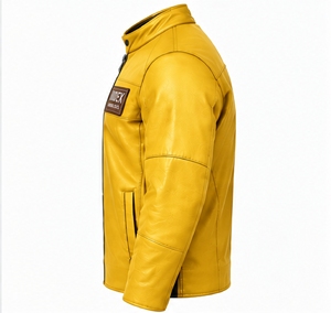 เสื้อแจ็คเก็ตหนัง PU สีเหลืองสำหรับผู้ชาย แบรนด์ INDEX คอตั้ง ปิดด้วยซิป ทรงปกติ สไตล์นักขี่มอเตอร์ไซค์ เหมาะสำหรับใส่ในฤดูใบไม้ร่วง - Product Image 3