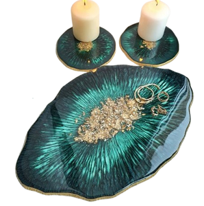 Plateau en résine d'approvisionnement direct d'usine fournitures en vrac cuisine à domicile et restaurants plateau en résine à poignée en métal décoratif - Product Image 2