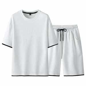 High Street Sportswear Ensembles de vêtements d'extérieur d'été pour hommes Mode Deux pièces Coton Respirant Surdimensionné T-shirt Shorts High Hommes - Product Image 3