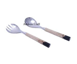 Herramientas ecológicas para ensalada, recién llegado, juego de servidor de ensalada de acero inoxidable, juego de vajilla con mango de madera y terrazo para uso doméstico/Hotel - Product Image 6