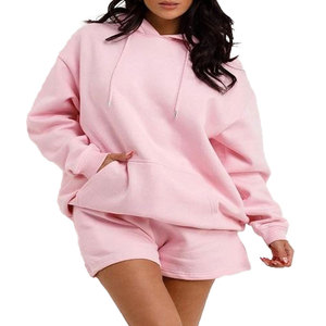 Conjunto de Sudadera con Capucha y Pantalones Cortos para Mujer, Estilo Moderno, Invierno, Color Sólido, Personalizable, Ligero y Transpirable - Product Image 1