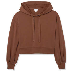 Top corto con capucha de invierno suave de alta calidad, Sudadera con capucha, logotipo frontal, manga larga, corto informal, algodón transpirable ecológico para mujer - Product Image 3