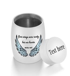 Mini urna de acero inoxidable personalizada, diseño de ala moderna, recuerdo de cremación decorativo para cenizas, tamaño personalizado para montar - Product Image 1