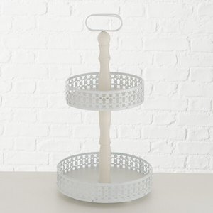 Trendy 2-<b>Tier</b> Ivory Powder Coated Metal <b>Cake</b> Stand White Dessert Cup Table Decorative Centerpiece with Candle Stand - Product Image 3