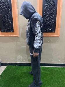 Acid Wash Streetwear Custom Screen Printed logo Cotton Cutting Oversized <b>Long</b> <b>Sleeved</b> <b>Men</b> Autumn Tracksuit Sweatsuit for <b>Men</b> - Product Image 3