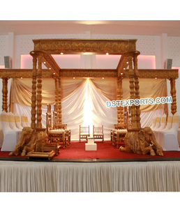 Gujarati boda aspecto de madera fibra Mandap elefante Base doble pilares boda Mandap gran boda Mandap con elefante Base Reino Unido - Product Image 1