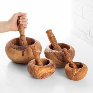 Mortier et pilon en bois d'acacia faits à la main pour broyer herbes ail noix épices fournitures essentielles de cuisine à un prix raisonnable - Product Image 3