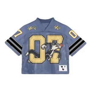 2025 chaud Jersey T-shirt col en v ample maille haut Streetwear Hottie imprimer lettre à manches courtes ample décontracté sport pull T-shirt - Product Image 1