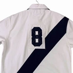 Polo blanco de estilo deportivo para hombre con rayas azules, manga corta, ropa deportiva, polos, Top para hombre - Product Image 5