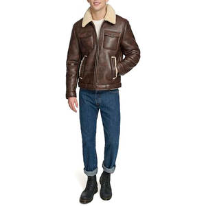 Veste en cuir et fourrure avec logo personnalisé sur le devant, marque privée, écologique, respirante, veste d'hiver pour homme, taille adulte - Product Image 2