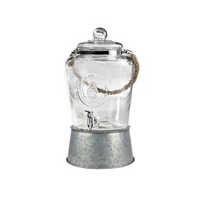 Distributeur d'eau galvanisé et en verre avec poignée en corde Grand distributeur d'eau de conception pour la maison et le mariage - Product Image 1