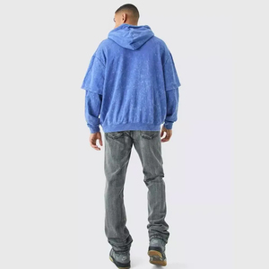 2025 meilleur Design de haute qualité hommes Double couche pull à capuche matériau respirant fait hommes Double couche lavage à l'acide à capuche - Product Image 5