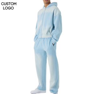 Sweat-shirt à capuche en coton 100% de haute qualité, lavé à l'acide, uni, coupe classique, vintage, pantalon de survêtement délavé au soleil - Product Image 1