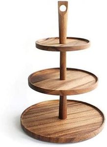 3 niveles nórdico Retro Vintage rústico madera negro pizarra Sushi plato postre boda taza pastel soporte-al precio más bajo - Product Image 3