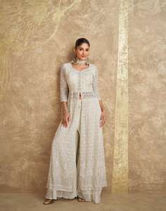 Nouveau Designer Outfit Attractive Best Premium Real Georgette Kurti Pant & Dupatta Avec Pure Broderie Travail Fabrication De L'Inde - Product Image 5