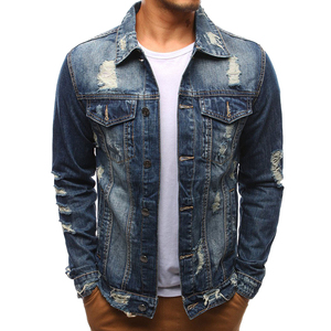 Veste jeans personnalisée de la saison d'automne Veste denim décontractée en coton avec boutons Style solide en détresse avec lavage à la pierre - Product Image 5